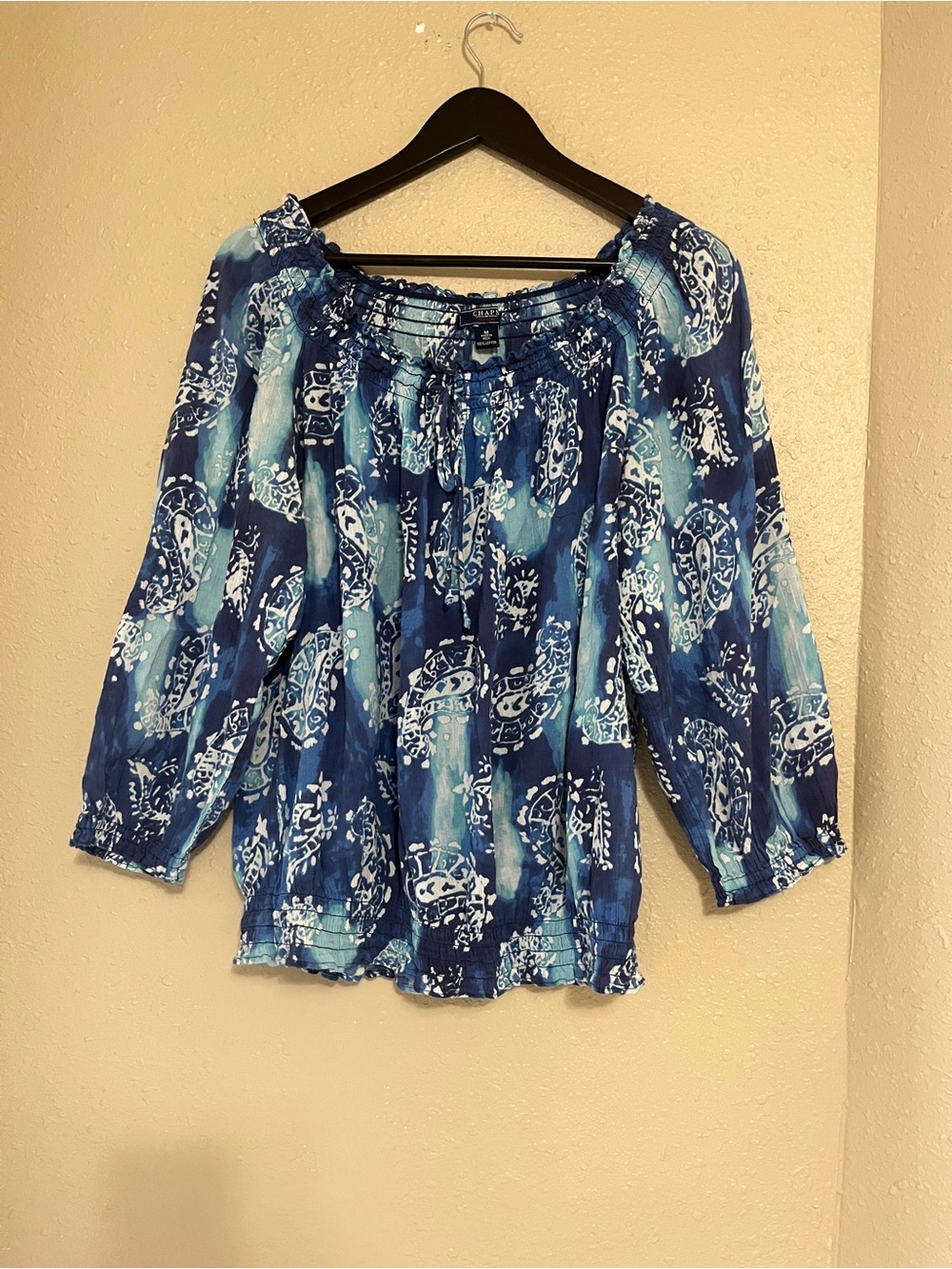 Chaps Women’s Blue Paisley Tie-Dye Peasant Blouse Size Medium